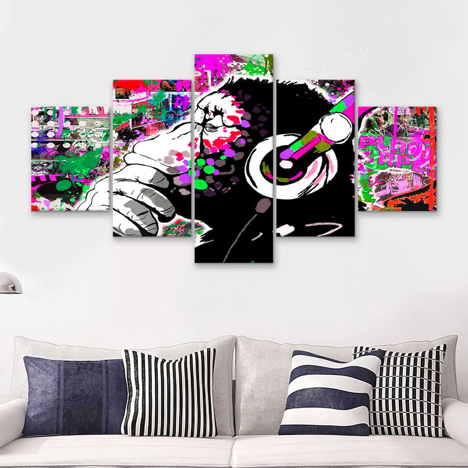 Dj Monkey Thinker Canvas 5 Pieces Prints Wall Art Decor - Painting Canvas, Multi Panels, Canvas Print