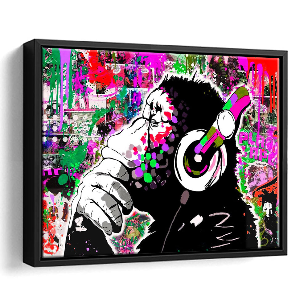 Dj Monkey Thinker Framed Canvas Prints Wall Art Decor - Painting Canvas, Floating Frame, Framed Picture