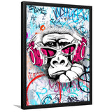 Dj Thinking Monkey Graffiti V6 Framed Art Print Wall Decor - Painting Art, Wall Art, Framed Picture, Black Frame