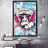 Dj Thinking Monkey Graffiti V6 Framed Art Print Wall Decor - Painting Art, Wall Art, Framed Picture, Black Frame