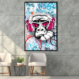 Dj Thinking Monkey Graffiti V6 Framed Canvas Prints Wall Art Decor - Painting Canvas, Floating Frame, Framed Picture