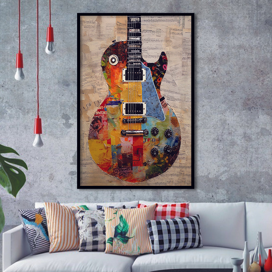 Duo Electric Guitar Art, Music Room Art V1 Framed Art Prints Wall Decor, Framed Picture, Large Picture