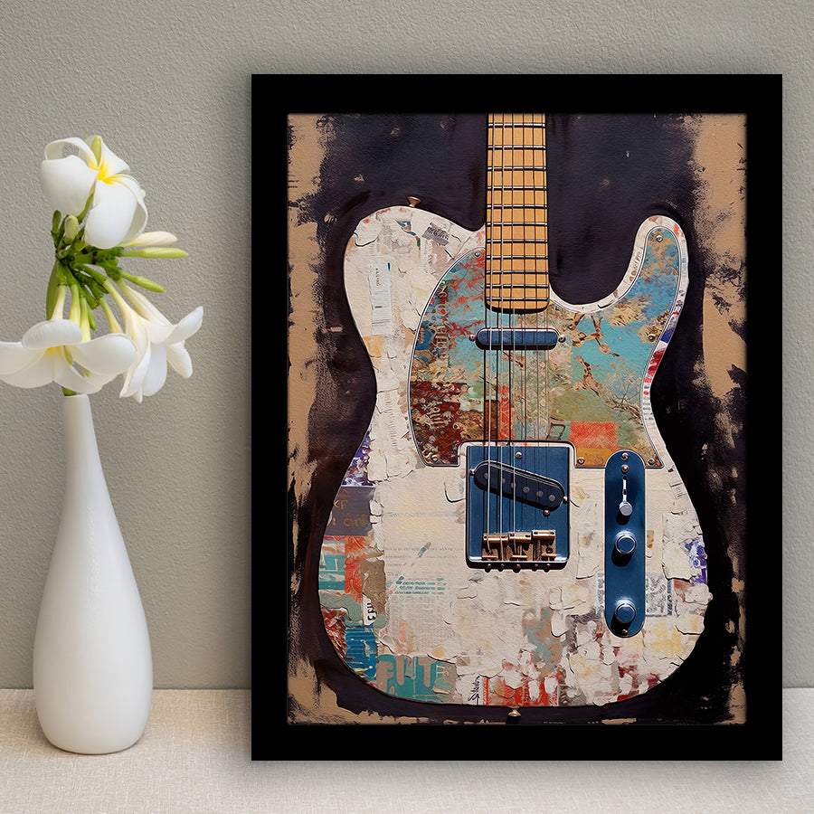 Duo Electric Guitar Art, Music Room Art V2 Framed Art Prints Wall Decor, Framed Picture, Large Picture