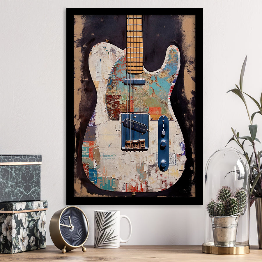 Duo Electric Guitar Art, Music Room Art V2 Framed Art Prints Wall Decor, Framed Picture, Large Picture