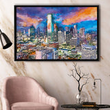 Dallas Texas Usa Downtown City Skyline V1 City Art Watercolor Framed Canvas Prints Wall Art Home Decor,Floating Frame