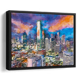 Dallas Texas Usa Downtown City Skyline V1 City Art Watercolor Framed Canvas Prints Wall Art Home Decor,Floating Frame