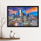 Dallas Texas Usa Downtown City Skyline V1 City Art Watercolor Framed Canvas Prints Wall Art Home Decor,Floating Frame