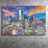 Dallas Texas Usa Downtown City Skyline V1 City Art Watercolor Canvas Prints Wall Art Home Decor, Large Canvas
