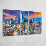 Dallas Texas Usa Downtown City Skyline V1 5 Pieces Extra Large Canvas Prints Wall Art Home Decor