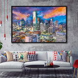 Dallas Texas Usa Downtown City Skyline V1 City Art Watercolor Framed Canvas Prints Wall Art Home Decor,Floating Frame