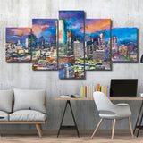 Dallas Texas Usa Downtown City Skyline V1 5 Pieces Mixed Canvas Prints Wall Art Home Decor