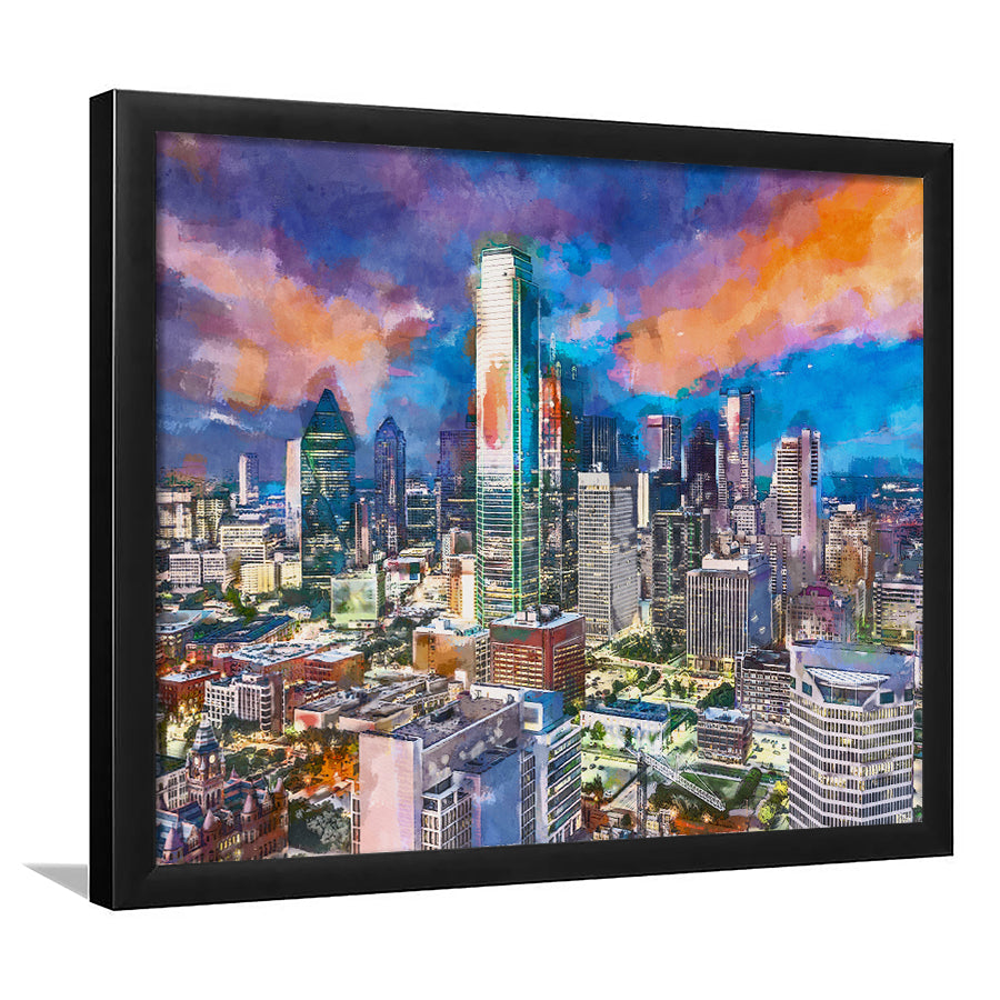 Dallas Texas Usa Downtown City Skyline V1 City Art Watercolor Framed Art Prints Wall Art Decor,Framed Picture