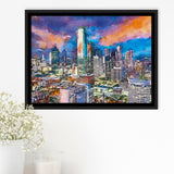 Dallas Texas Usa Downtown City Skyline V1 City Art Watercolor Framed Canvas Prints Wall Art Home Decor,Floating Frame