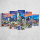 Dallas Texas Usa Downtown City Skyline V1 5 Pieces Mixed Canvas Prints Wall Art Home Decor