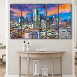 Dallas Texas Usa Downtown City Skyline V1 5 Pieces Extra Large Canvas Prints Wall Art Home Decor