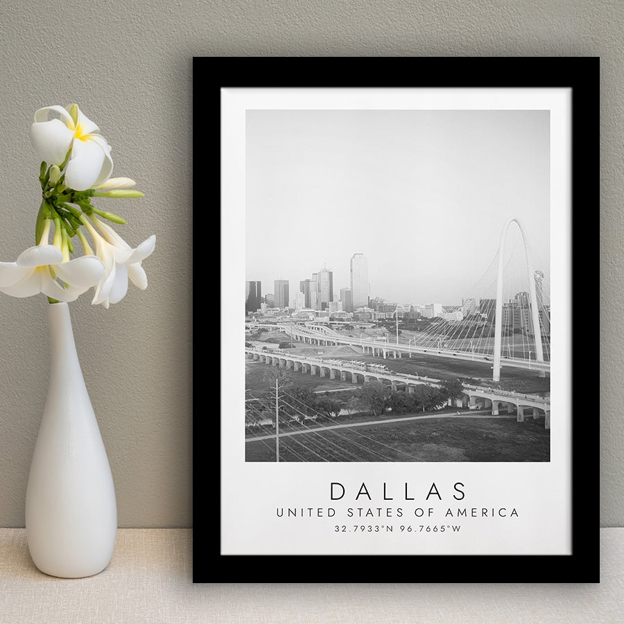 Dallas, Usa 1 Black And White Art Framed Art Prints Wall Art Decor, Framed Picture