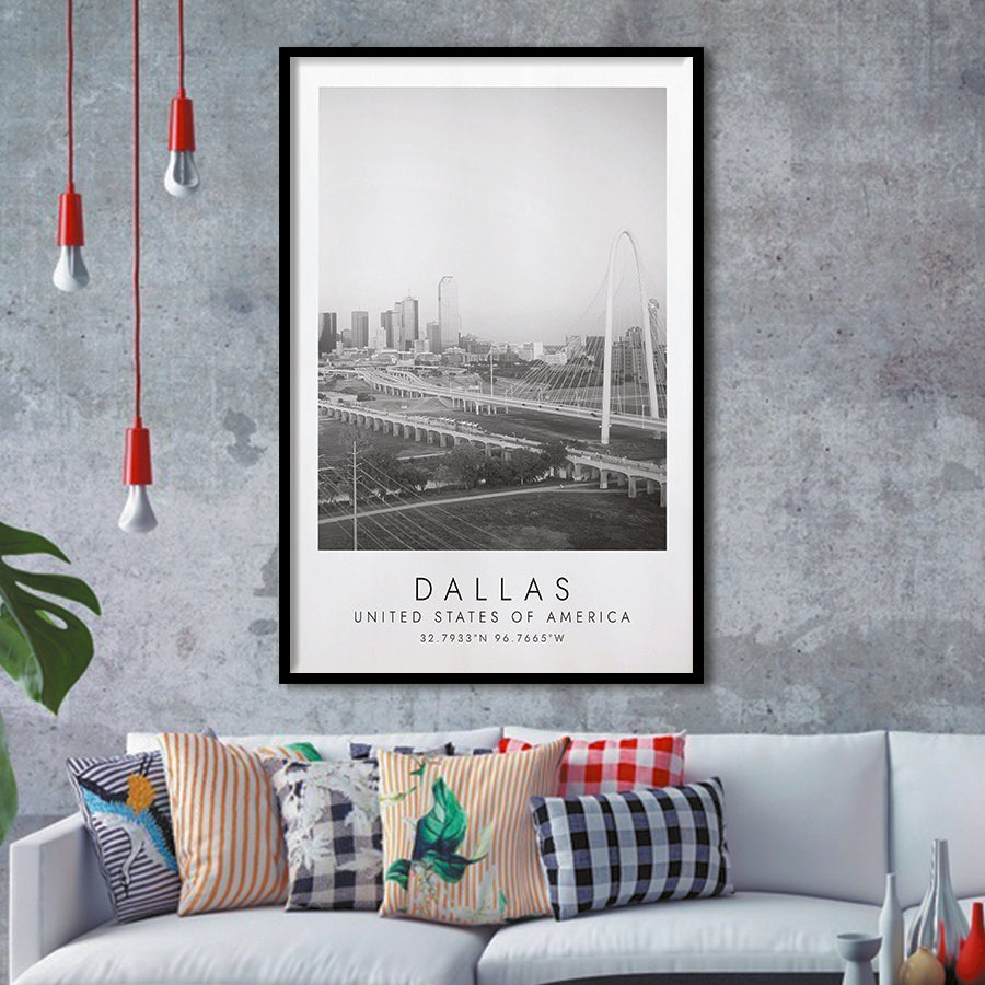 Dallas, Usa 1 Black And White Art Framed Art Prints Wall Art Decor, Framed Picture