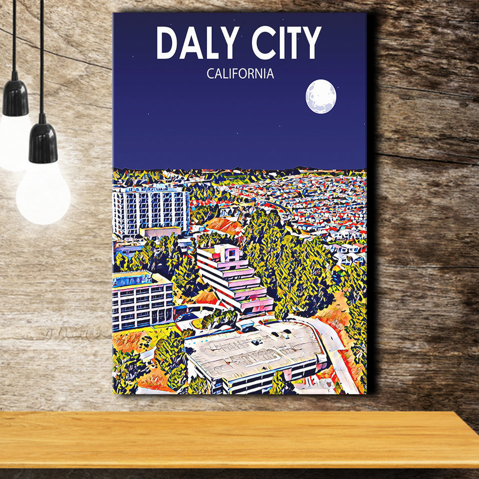 Daly City California Art Night Landscape ,City Art Print, Large Canvas, Canvas Print Wall Art Home Decor