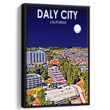 Daly City California Art Night Landscape, Large Canvas, Framed Canvas Print Wall Art Home Decor, Floating Frame