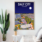 Daly City California Art Night Landscape, Large Canvas, Framed Canvas Print Wall Art Home Decor, Floating Frame