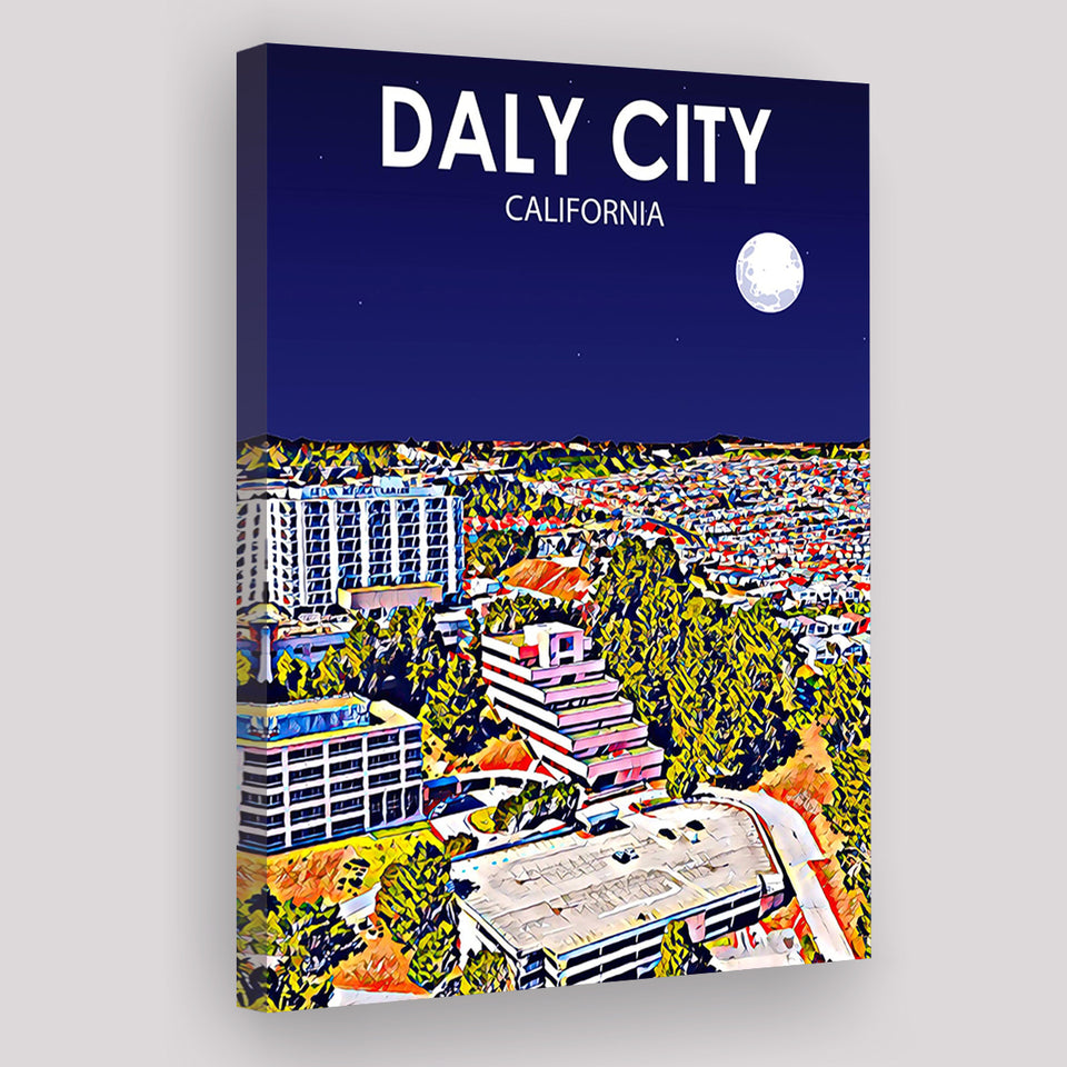 Daly City California Art Night Landscape ,City Art Print, Large Canvas, Canvas Print Wall Art Home Decor