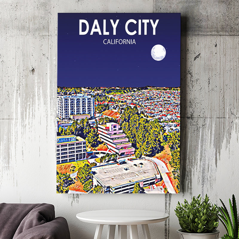 Daly City California Art Night Landscape ,City Art Print, Large Canvas, Canvas Print Wall Art Home Decor