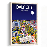 Daly City California Art Night Landscape, Large Canvas, Framed Canvas Print Wall Art Home Decor, Floating Frame
