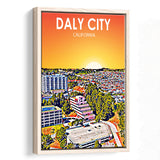 Daly City California Art Sunset Landscape, Large Canvas, Framed Canvas Print Wall Art Home Decor, Floating Frame