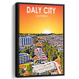 Daly City California Art Sunset Landscape, Large Canvas, Framed Canvas Print Wall Art Home Decor, Floating Frame