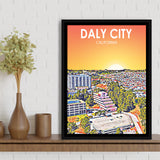 Daly City California Art Sunset Landscape, Large Canvas, Framed Canvas Print Wall Art Home Decor, Floating Frame