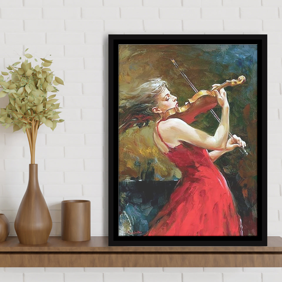 Dance And Music Wall Art Violin Woman Framed Canvas Prints Wall Art - Painting Canvas, Floating Frame, Wall Decor