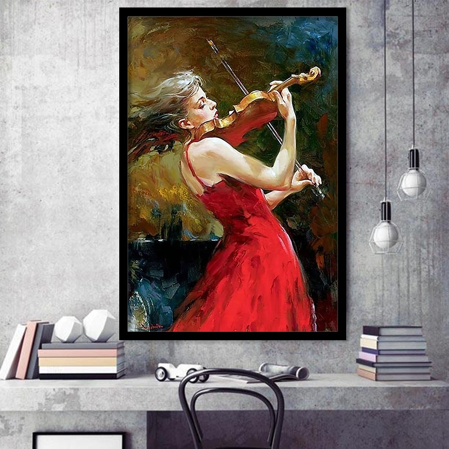 Dance And Music Wall Art Violin Woman Framed Art Prints Wall Decor - Painting Prints, Wall Art, Framed Picture