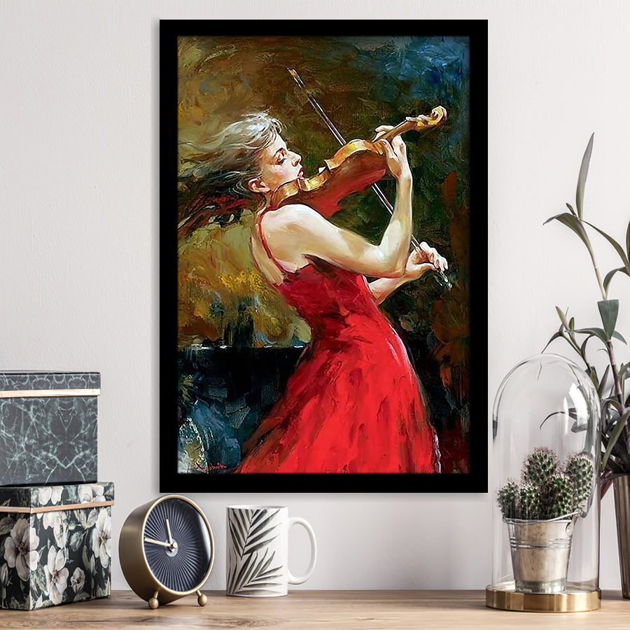 Dance And Music Wall Art Violin Woman Framed Art Prints Wall Decor - Painting Prints, Wall Art, Framed Picture
