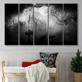 Dark Horror Halloween Gravestone Gothic Theme, 5 Panel B Canvas Prints Wall Art, Extra Large Canvas Decor