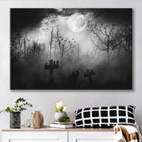 Dark Horror Halloween Gravestone Gothic Theme Canvas Prints Wall Art, Home Living Room Decor, Large Canvas