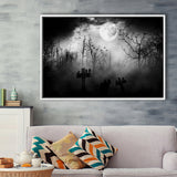 Dark Horror Halloween Gravestone Gothic Theme Framed Canvas Prints Wall Art, Floating Frame, Large Canvas Home Decor