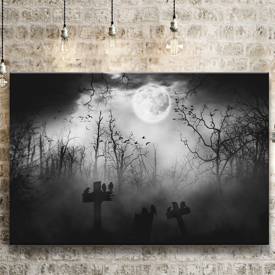 Dark Horror Halloween Gravestone Gothic Theme Canvas Prints Wall Art, Home Living Room Decor, Large Canvas