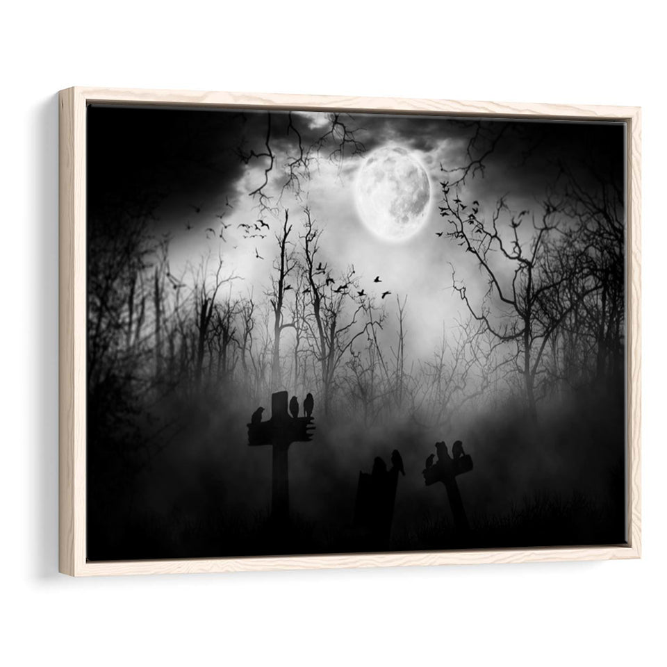 Dark Horror Halloween Gravestone Gothic Theme Framed Canvas Prints Wall Art, Floating Frame, Large Canvas Home Decor