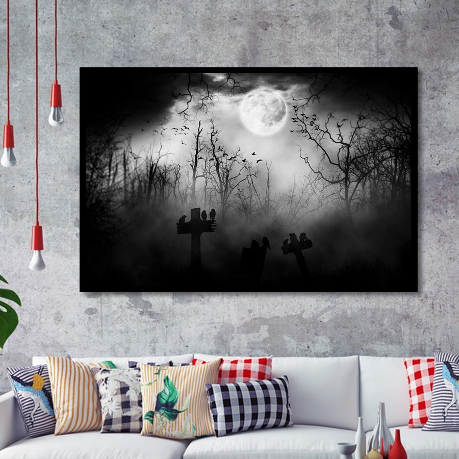 Dark Horror Halloween Gravestone Gothic Theme Framed Art Prints Wall Decor, Framed Picture, Large Art Prints