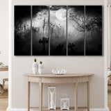 Dark Horror Halloween Gravestone Gothic Theme, 5 Panel B Canvas Prints Wall Art, Extra Large Canvas Decor
