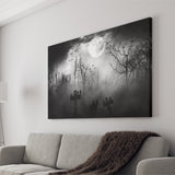 Dark Horror Halloween Gravestone Gothic Theme Canvas Prints Wall Art, Home Living Room Decor, Large Canvas