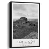 Dartmoor National Park Travel Art Black And White Decor Framed Canvas Prints Wall Art Home Decor, Floating Frame