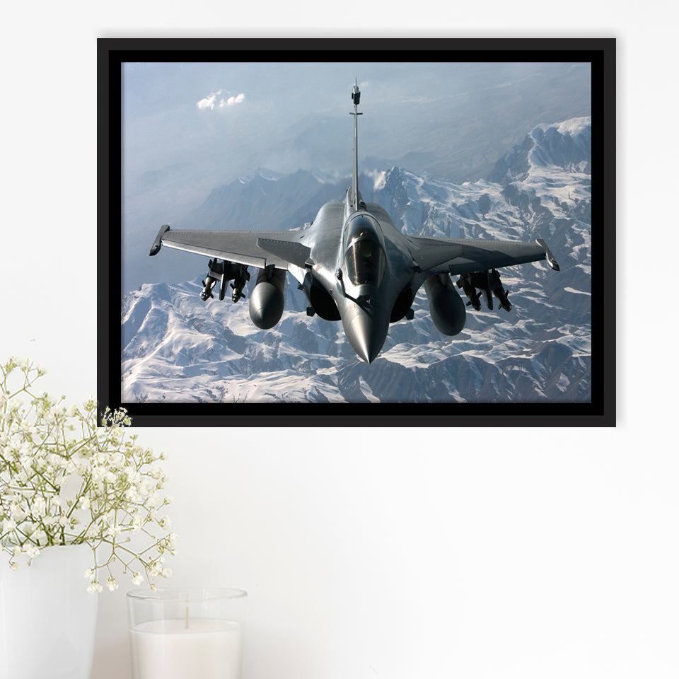 Dassault Rafale War Airplane Aircraft Framed Canvas Prints Wall Art Decor - Painting Canvas, Black Framed Picture