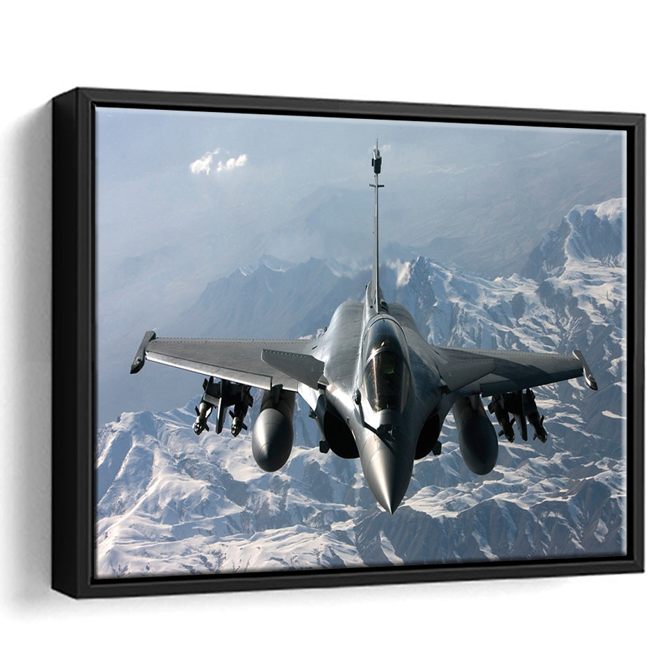 Dassault Rafale War Airplane Aircraft Framed Canvas Prints Wall Art Decor - Painting Canvas, Black Framed Picture
