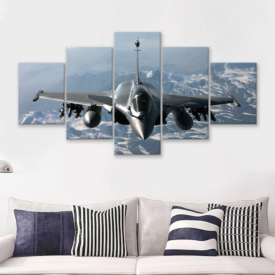 Dassault Rafale War Airplane Aircraft 5 Piece Canvas Prints Wall Art Decor - Painting Canvas, Multi Panels