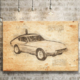 Datsun 240Z 1971 Da Vinci Style Canvas Prints - Painting Canvas, Wall Art,Old Car, Prints for Sale,Wal Decor, Home Decor