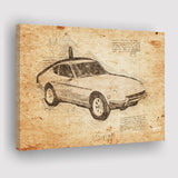 Datsun 240Z 1971 Da Vinci Style Canvas Prints - Painting Canvas, Wall Art,Old Car, Prints for Sale,Wal Decor, Home Decor