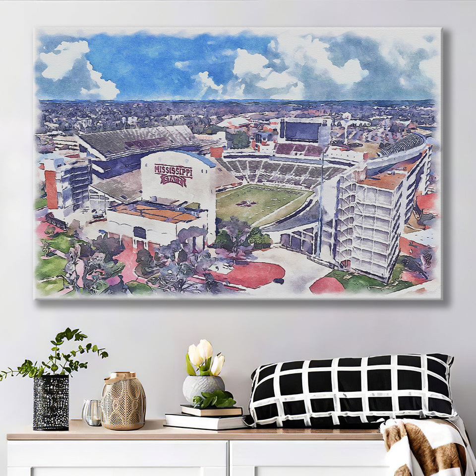 Davis Wade Stadium Bulldogs Stadium Watercolor, Sport Art Prints Fan Gift, Canvas Prints Wall Art Decor