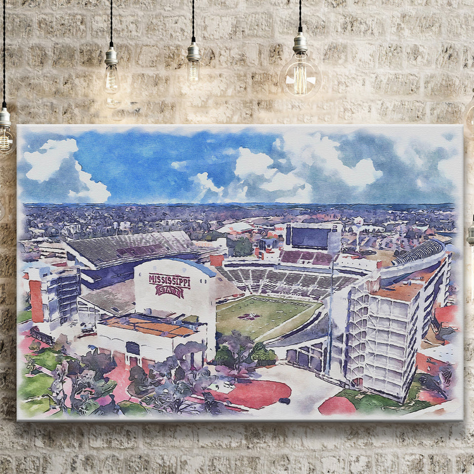 Davis Wade Stadium Bulldogs Stadium Watercolor, Sport Art Prints Fan Gift, Canvas Prints Wall Art Decor