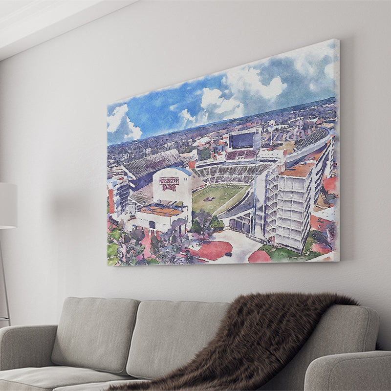 Davis Wade Stadium Bulldogs Stadium Watercolor, Sport Art Prints Fan Gift, Canvas Prints Wall Art Decor